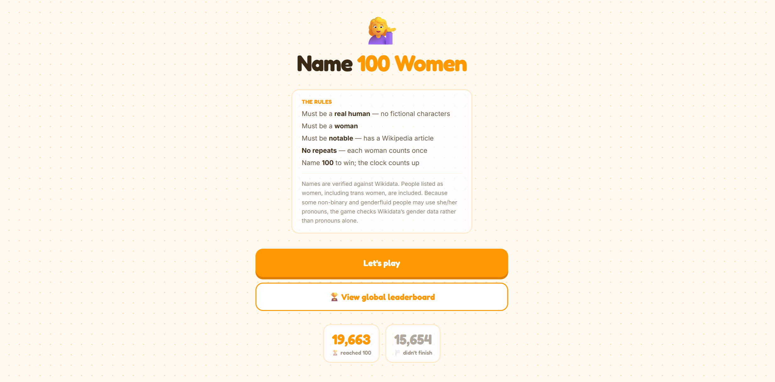 Name 100 Women Game Screenshot